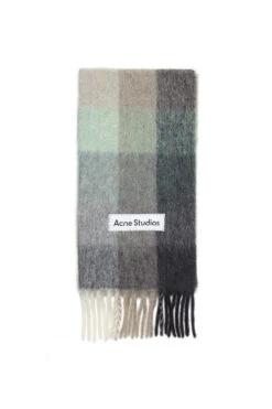 Acne Studios Wool Mohair Check Scarf 'Green/Grey'