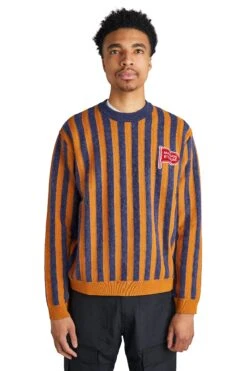Maison Kitsune Striped Comfort Sweater 'Ink Blue/Mustard Stripes'