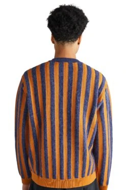Maison Kitsune Striped Comfort Sweater 'Ink Blue/Mustard Stripes' -Rooted Store BUY LM00802KT1086 ROOTED NASHVILLE 3