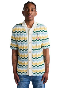Casablanca Boucle Wave Shirt 'Yellow/Blue'