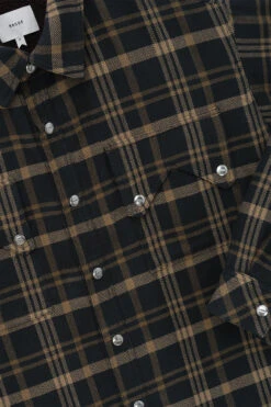 Rhude Flannel Sherpa Overshirt 'Brown/Black' -Rooted Store BUY RHFW24SR040120485 ROOTED NASHVILLE 3